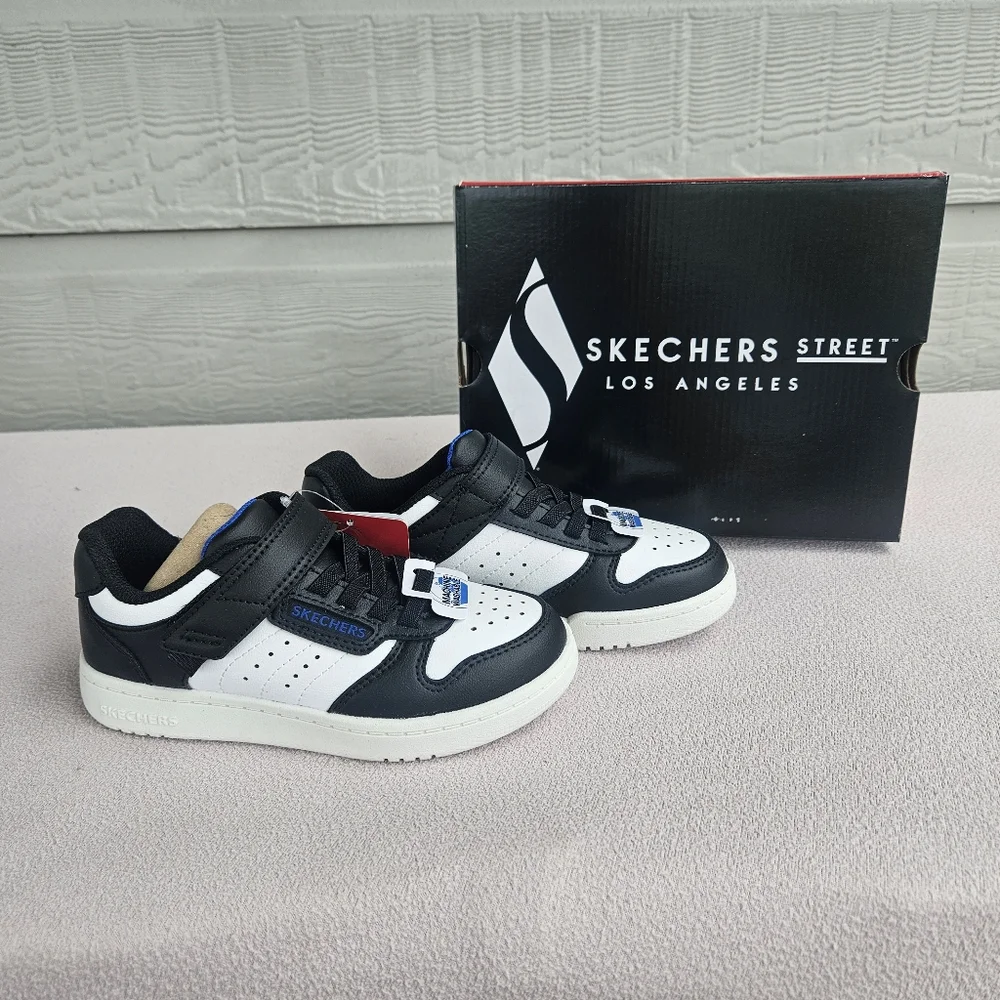 Skechers Quick Street Sneakers Boys Kid SZ 12 Black & White 405638L Hook & Loop